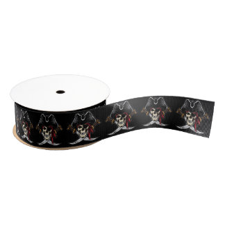 Skull and Crossed Swords Pirate Grosgrain Ribbon