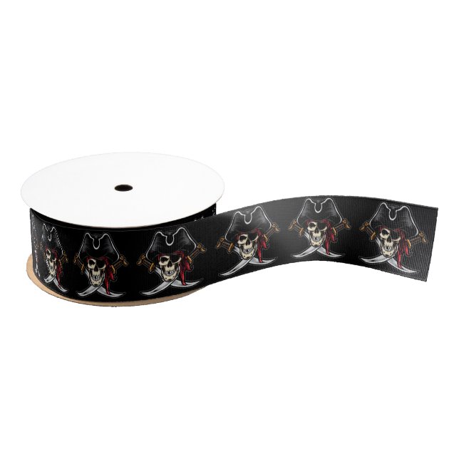 Skull and Crossed Swords Pirate Grosgrain Ribbon (Spool)