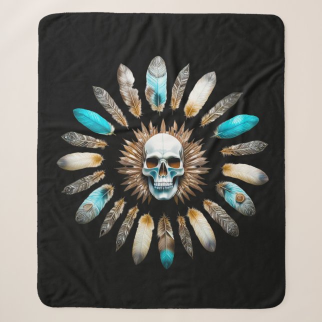 Skull and Feathers 01 Sherpa Blanket (Front)