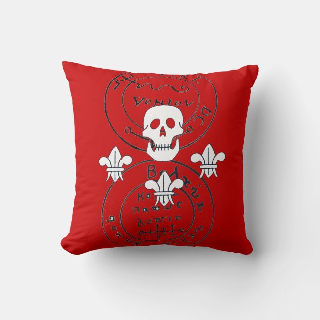SKULL AND FLEUR DE LISE  / PIRATES TREASURE MAPS, THROW PILLOW (Front)