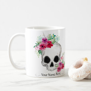 Skull And Flowers Any Name Coffee Mug