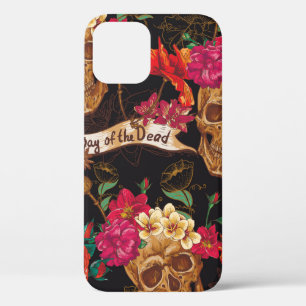 Skull and Flowers Day of The Dead Seamless Backgro iPhone 12 Case