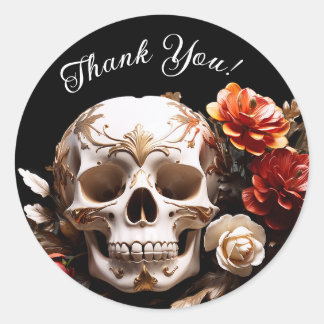 Skull and Flowers Halloween Thank You Stickers