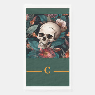 Skull and Flowers Monogram Napkin