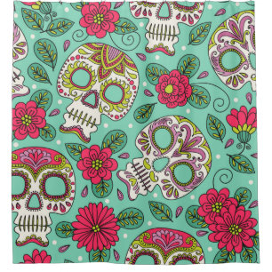 Skull and Flowers. Seamless Background. Mexican da