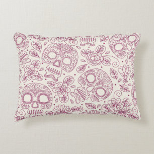 Skull and Flowers. Seamless Background. Mexican da Accent Pillow