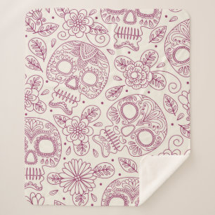 Skull and Flowers. Seamless Background. Mexican da Sherpa Blanket