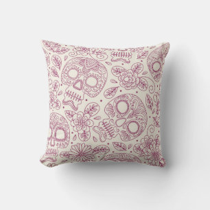 Skull and Flowers. Seamless Background. Mexican da Throw Pillow