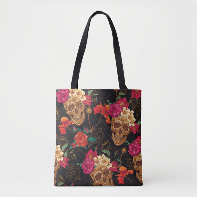 Skull and Flowers Seamless Background Tote Bag (Front)