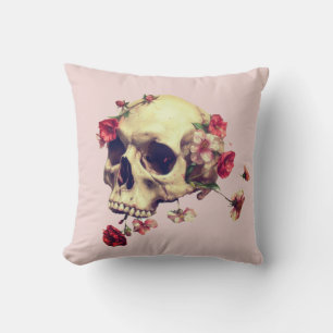 Skull and flowers throw pillow