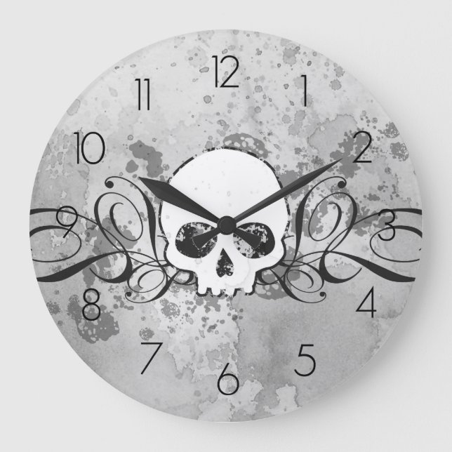 Skull And Grungy Swirls Large Clock (Front)
