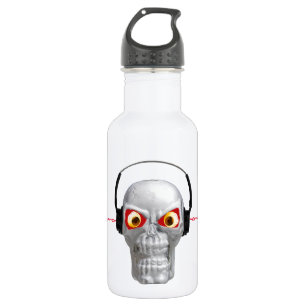 skull and headphones with lightning from ears 532 ml water bottle
