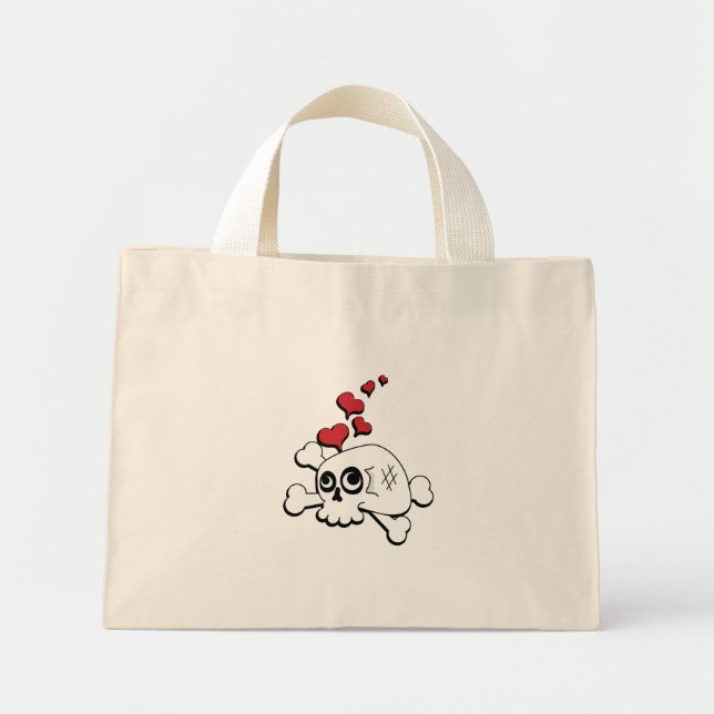 Skull and Hearts Mini Tote Bag (Front)