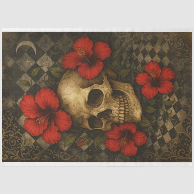 Skull and Hibiscus Elegance Decoupage Paper  (Front)