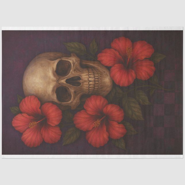 Skull and Hibiscus in Contrast Decoupage Paper (Front)