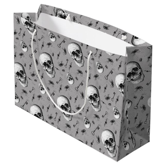 Skull and Insects Halloween Large Gift Bag (Back Angled)