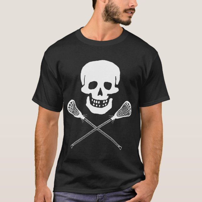 Skull and Lacrosse Sticks Dark T-Shirt (Front)