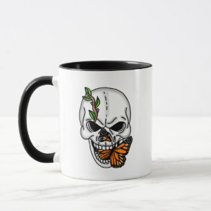 Skull and Monarch Butterfly Digital Art  Mug