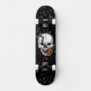 Skull and Monarch Butterfly Digital Art Skateboard