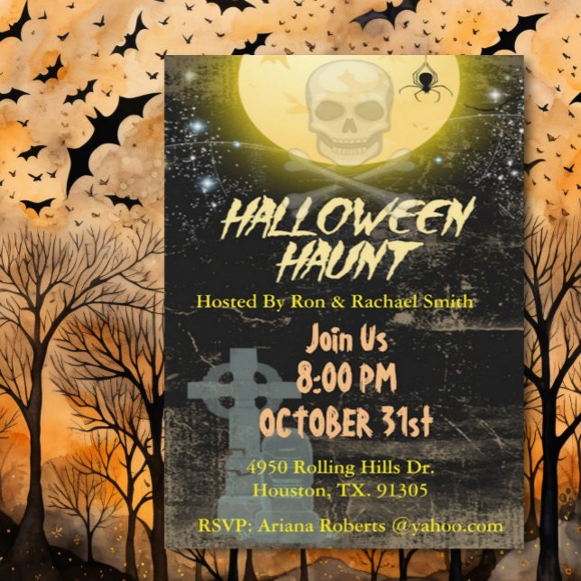 Skull And Moon Halloween Party  Invitation (Creator Uploaded)