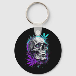 Skull And Neon Pot Leaf Sticker  Keychain