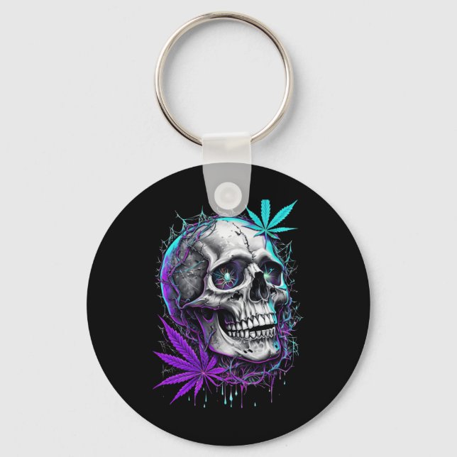 Skull And Neon Pot Leaf Sticker  Keychain (Front)