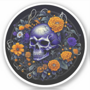 Skull and Orange Flowers AI art