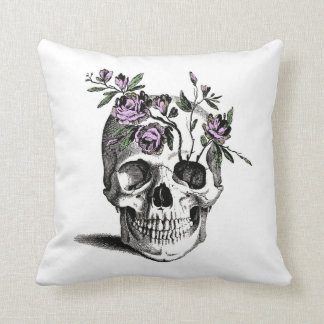 Skull and Pink Flower Throw Pillow