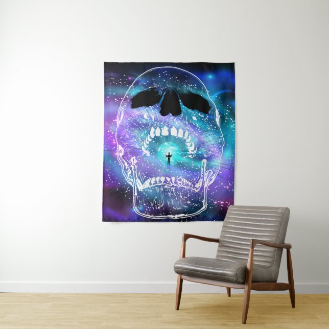 Skull and Planet Earth - Human Skulls Tapestry (In Situ)
