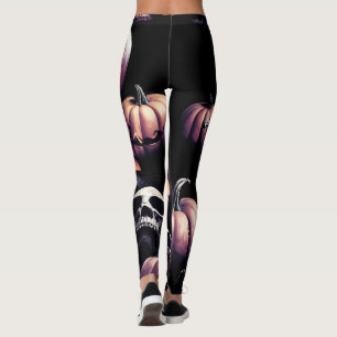 Skull and pumpkins, Halloween theme, dark colour Leggings