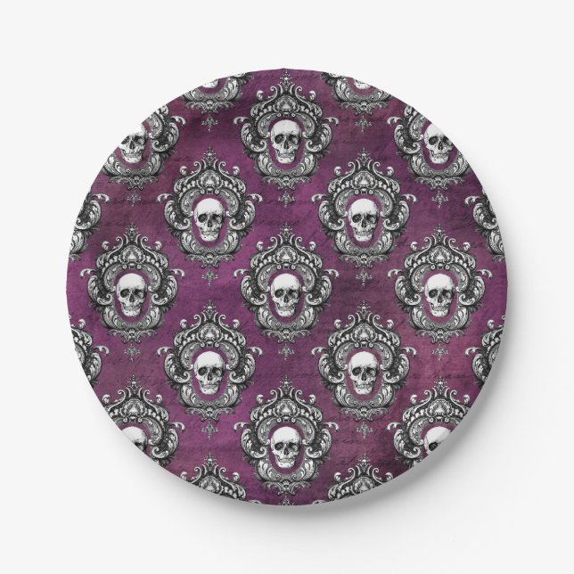 Skull and Purple Gothic Paper Plate (Front)