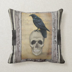 Skull and Raven Throw Pillow
