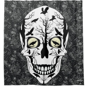 Skull and Ravens Horror Demons Shower Curtain