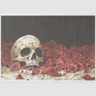 Skull and Red Roses Illustration Decoupage Tissue Paper