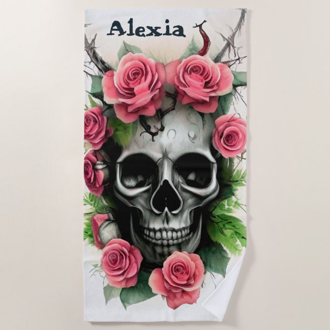Skull and Roses Beach Towel (Front)