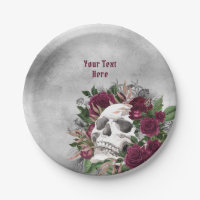 Skull and Roses Burgundy Maroon Grey Personalized