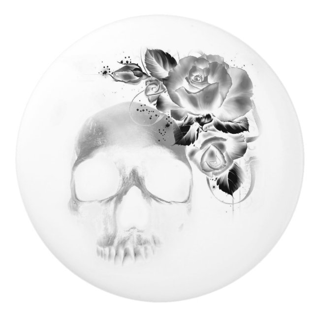 Skull and roses ceramic knob (Front)