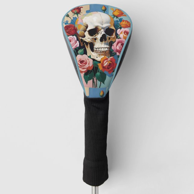 Skull and Roses Colour Block Golf Head Cover (Front)