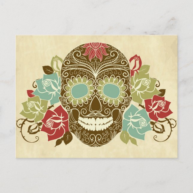 Skull And Roses, Colourful Day Of The Dead Card 2 (Front)