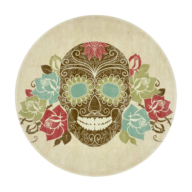 Skull And Roses, Colourful Day Of The Dead Card 2 Cutting Board (Front)