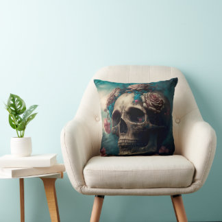 Skull and Roses Design Pillow