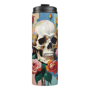 Skull and Roses Retro Colour Block Thermal Tumbler