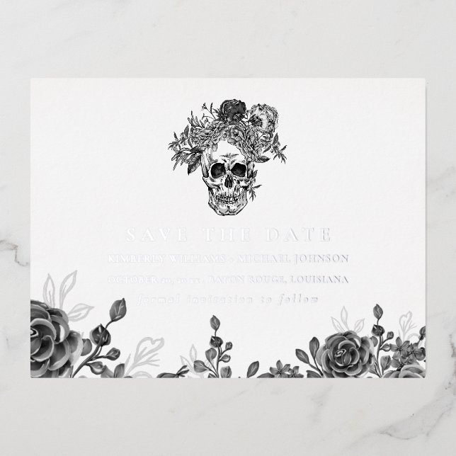 Skull and Roses Save the Date Announcement (Front)