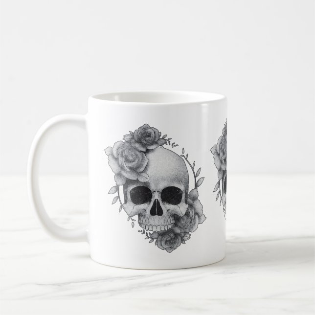 Skull and Roses Sketch Coffee Mug (Left)