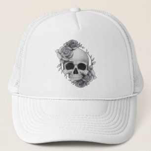 Skull and Roses Sketch Trucker Hat