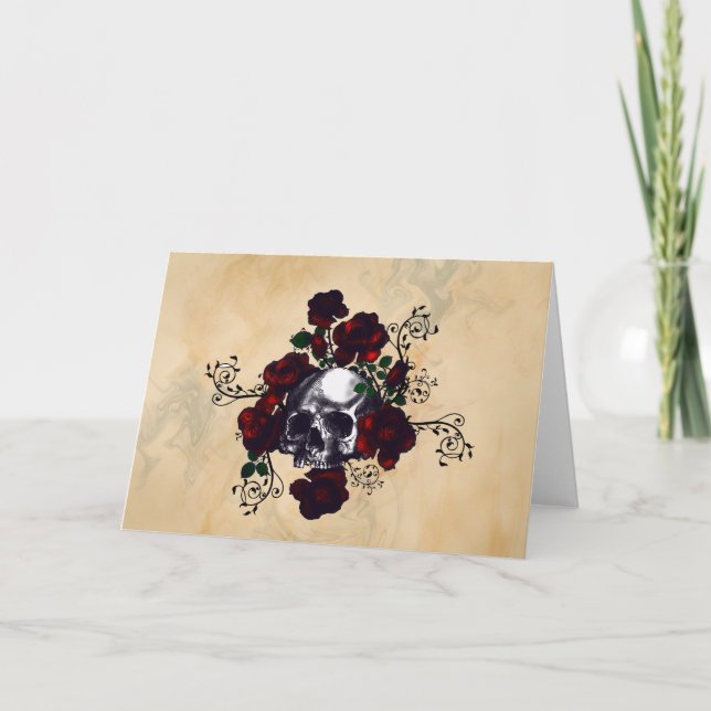 Skull and Roses Tattoo Style Goth Art Card (Front)