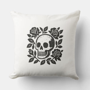 Skull and Roses Throw Pillow