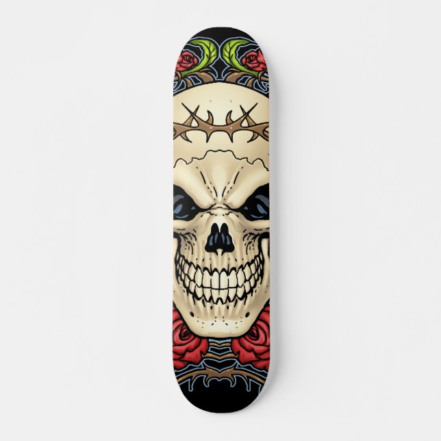 Skull and Roses with Crown Of Thorns by Al Rio Skateboard (Front)