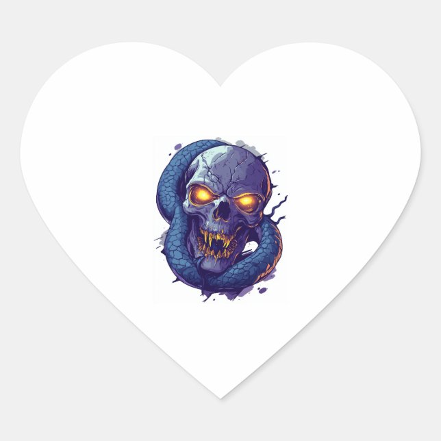Skull and Serpent Duel Heart Sticker (Front)