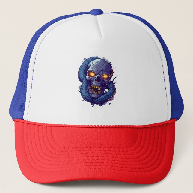 Skull and Serpent Duel Trucker Hat (Front)